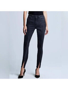 L’Agence Women’s Jyothi Stretchy Split Hem Jeans In Washed Black size 29 x 29